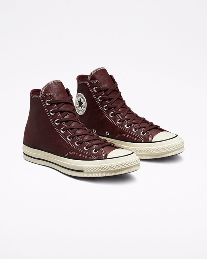 Men's Converse Chuck 70 Leather Seasonal Color High Top Shoes Burgundy | AU 9E85CX